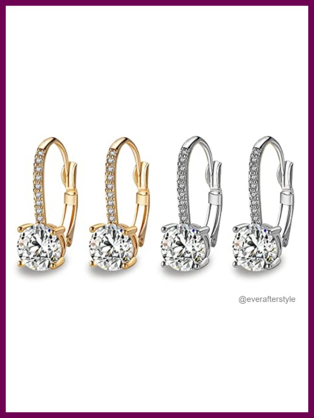 1 Carat Cubic Zirconia 18K Gold Plated Lever Back Earrings Hanging Dangle